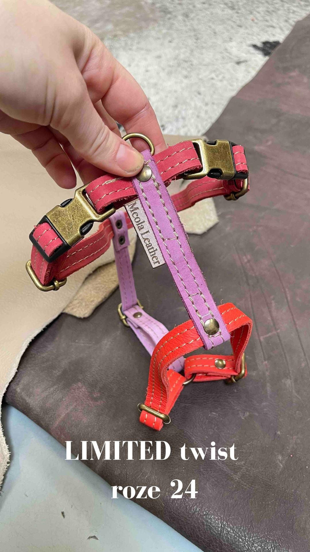M&D Mooie Diep Roze Lederen Hond Harnas Medium met Franse Bulldog Hoofd Motief M&D Mooie Diep Roze Lederen Hond Harnas Medium met Franse Bulldog Hoofd Motief